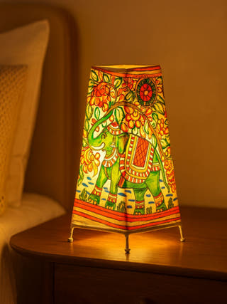 Vibrant Elephants Hand Painted Tholu Bommalata Tall Table Lamp