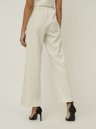 Classic Drop Shoulder Shirt with Wide Leg Pants Co-ord Set -Linen & Tencel coord set for women in Navy & Cream color