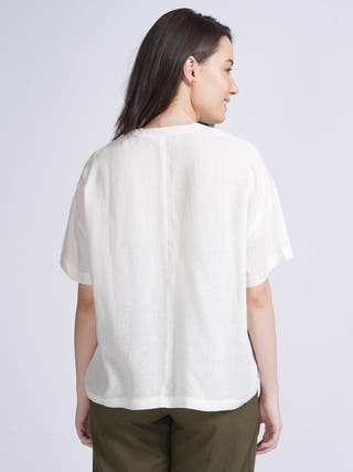 Classic Drop Shoulder Shirt with Wide Leg Pants Co-ord Set -Linen & Tencel coord set for women in Off White & Olive color