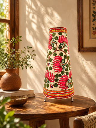 Lotus Hand Painted Leather Table Lamp - Pink