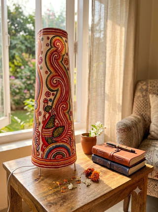 Peacock Paisley Handcrafted Leather Floor Lamp - Multicolor