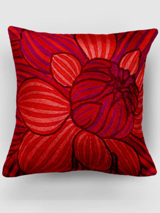 Dahlias Chainstitch Embroidered Cushion Cover Red & Yellow Zaina