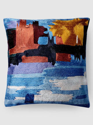 Dal Lake Musings Hand Embroidered Cushion Cover Blue Zaina