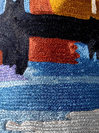 Dal Lake Musings Hand Embroidered Cushion Cover Blue Zaina