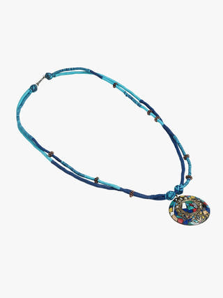 NecklaceDual - Tone Blue Patwa Thread Necklace with Mosaic Stonework PendantKaladoraFlourish Planet
