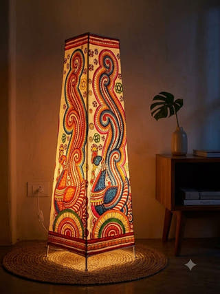Peacock Paisley Handcrafted Leather Floor Lamp