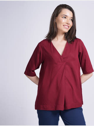 Elegant Front Pleat Top with Tapered Pants Co-ord Set - Modal & Tencel coord set for women in Maroon & Navy color