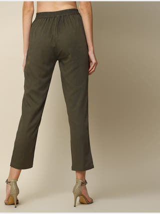 Elegant Front Pleat Top with Tapered Pants Co-ord Set - Modal & Tencel coord set for women in Black & Olive color