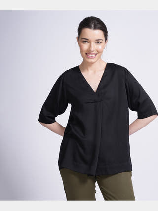 Elegant Front Pleat Top with Tapered Pants Co-ord Set - Modal & Tencel coord set for women in Black & Olive color