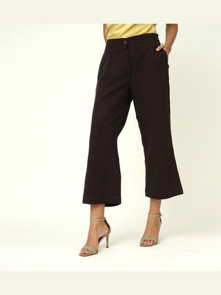 Classic Drop Shoulder Shirt with Wide Leg Pants Co-ord Set -Linen & Tencel coord set for women in Navy & Coffee color