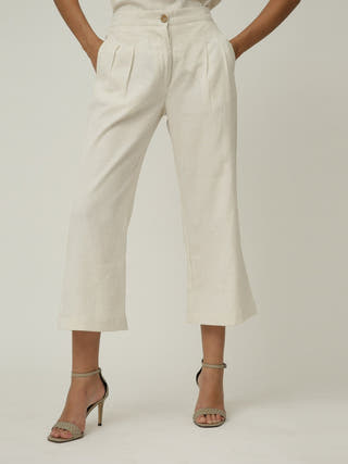 Elegant Shirt with Slip Top and Wide Leg Pants 3-Piece Co-ord Set -Linen & Tencel coord set for women in Off White color