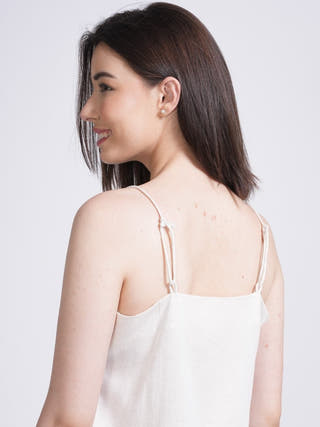 Elegant Shirt with Slip Top and Wide Leg Pants 3-Piece Co-ord Set -Linen & Tencel coord set for women in Off White color