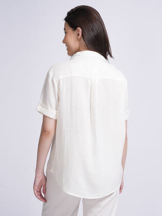 Elegant Shirt with Slip Top and Wide Leg Pants 3-Piece Co-ord Set -Linen & Tencel coord set for women in Off White color