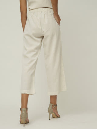 Elegant Shirt with Slip Top and Wide Leg Pants 3-Piece Co-ord Set -Linen & Tencel coord set for women in Off White color