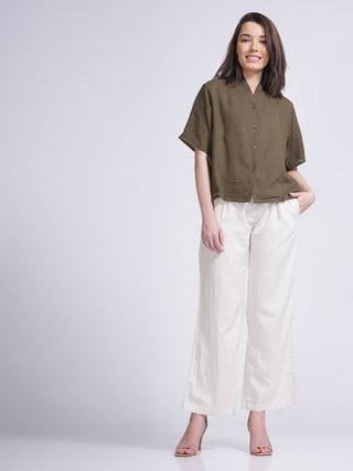 Elegant Wrap Collar Top with Wide Leg Pants Co-ord Set Saltpetre