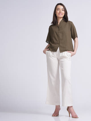 Elegant Wrap Collar Top with Wide Leg Pants Co-ord Set Saltpetre