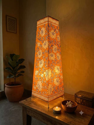 Lotus Hand Painted Leather Floor Lamp - Yellow