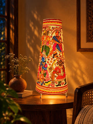 Dashavathar Hand Painted Table Lamp - Multicolor