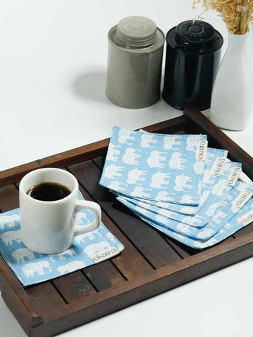 Coaster Set Of 6 - Blue Elephant