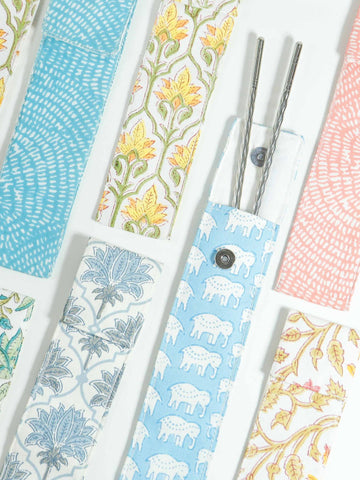 Cotton Cutlery Straw Holder Assorted Print