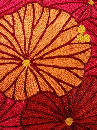 Fronds Chainstitch Embroidered  Cushion Cover Red & Yellow Zaina