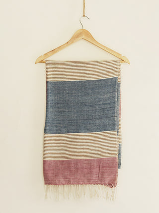 Silk Scarf With Blue And Pink stripes In White Arras