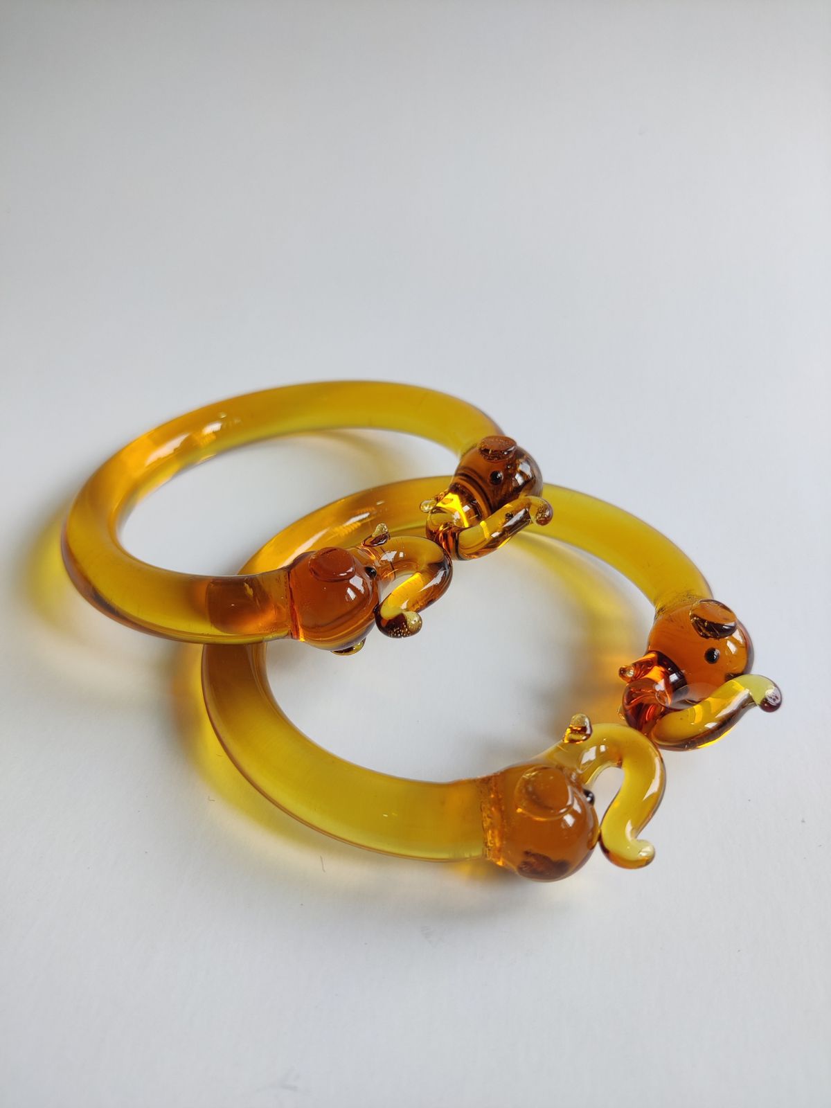 Glass Bangle- Amber Yellow Elephant Design (Set of 2)