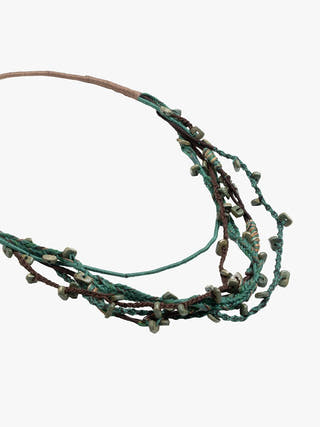 NecklaceGreen & Brown Patwa Thread Necklace with Natural Wood AccentsKaladoraFlourish Planet