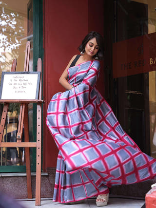 Grey Chanderi Clamp dye Saree Forsarees 