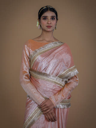 Suvarna Neon Orange Handwoven Tissue Saree