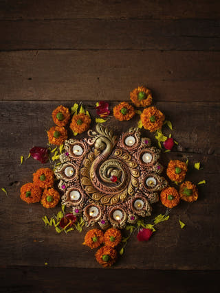 Peacock Nine Diya Plate