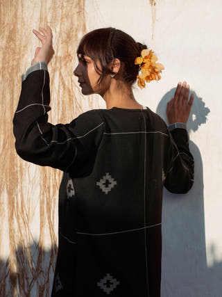 Handwoven Black Buttie Merino Wool Cardigan