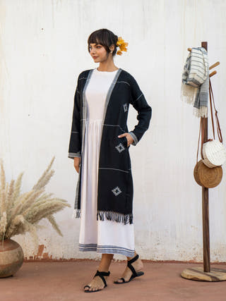 Handwoven Black Buttie Merino Wool Cardigan