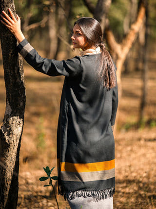 Handwoven Black Stripes Merino Wool Cardigan