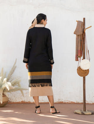 Handwoven Black Stripes Merino Wool Cardigan