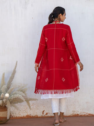 Handwoven Red Buttie Merino Wool Cardigan