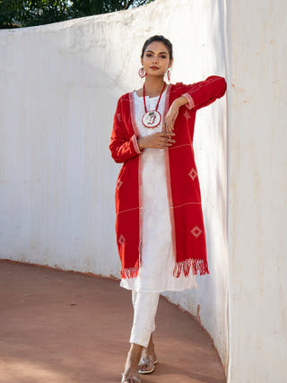 Handwoven Red Buttie Merino Wool Cardigan