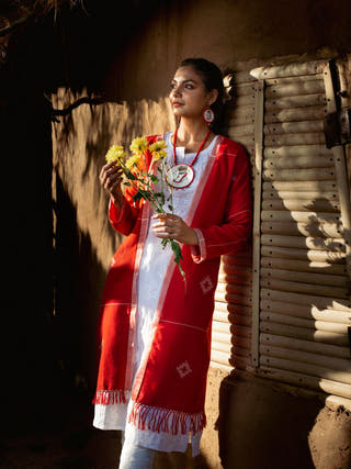 Handwoven Red Buttie Merino Wool Cardigan