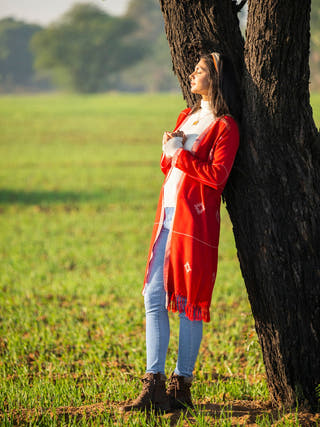 Handwoven Red Buttie Merino Wool Cardigan