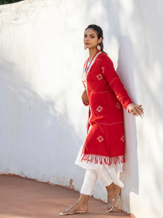 Handwoven Red Buttie Merino Wool Cardigan