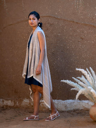 Handwoven Beige Pure Merino Wool Cape