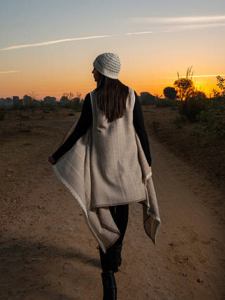 Handwoven Beige Pure Merino Wool Cape