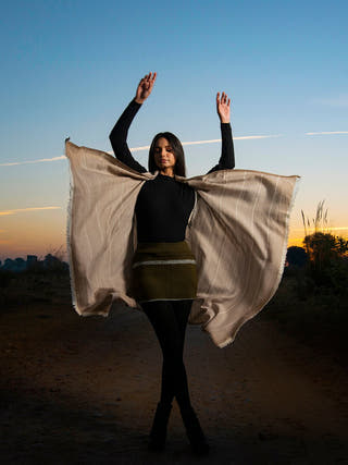 Handwoven Beige Pure Merino Wool Cape