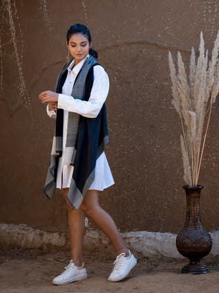 Handwoven Black Pure Merino Wool Cape