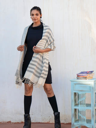 Handwoven Black Stripe Merino Wool Shawl