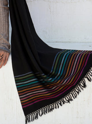 Handwoven Black Stripe Merino Wool Stole