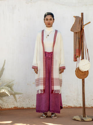 Handwoven Cream Merino Wool Cardigan