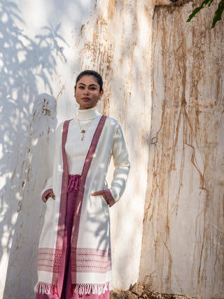 Handwoven Cream Merino Wool Cardigan