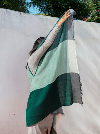 Handwoven Green Pure Merino Wool Cape