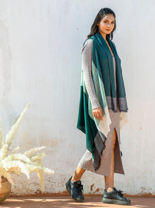 Handwoven Green Pure Merino Wool Cape